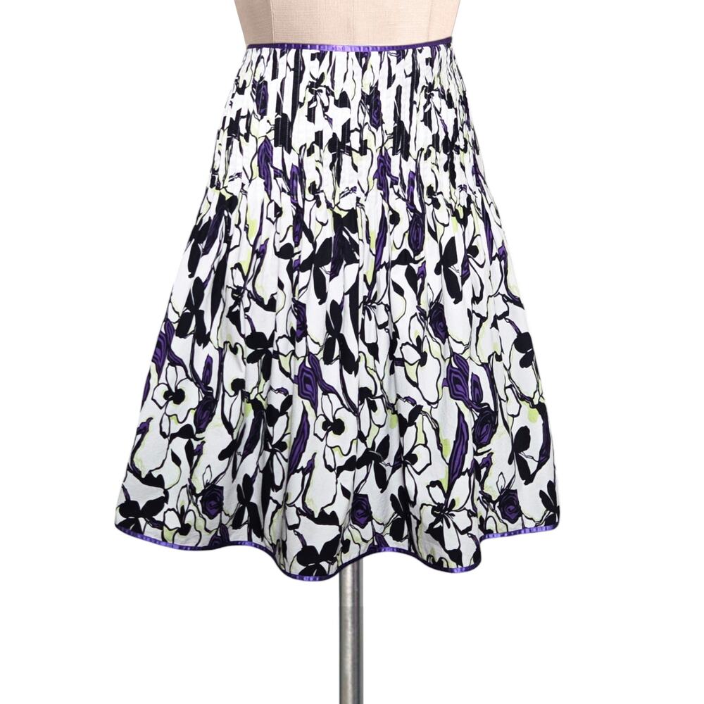 D STUDIO Cotton Purple Neon Green Black Print Rose Floral Print Skirt 14